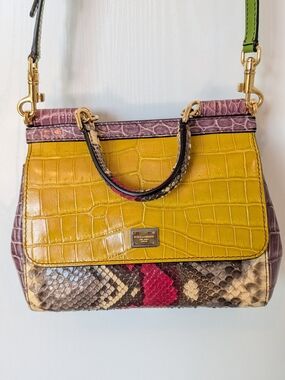Dolce & Gabbana Small Yellow Croc-Embossed & Snakeskin Top-Handle Bag